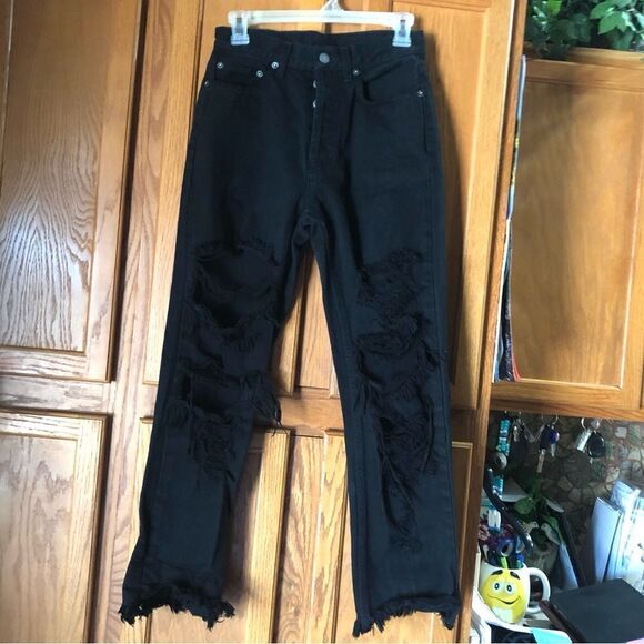 CARMAR Black Button Fly Distressed Ankle Frayed Hem High Rise Jeans - 26 - Picture 1 of 11